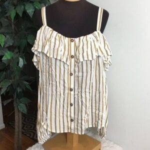 Maurices Striped Ruffle Button-Front Off-Shoulder Top NWT Size Small